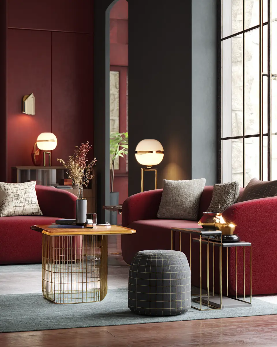 Burgundy Contemporary Living Room Decor Ideas