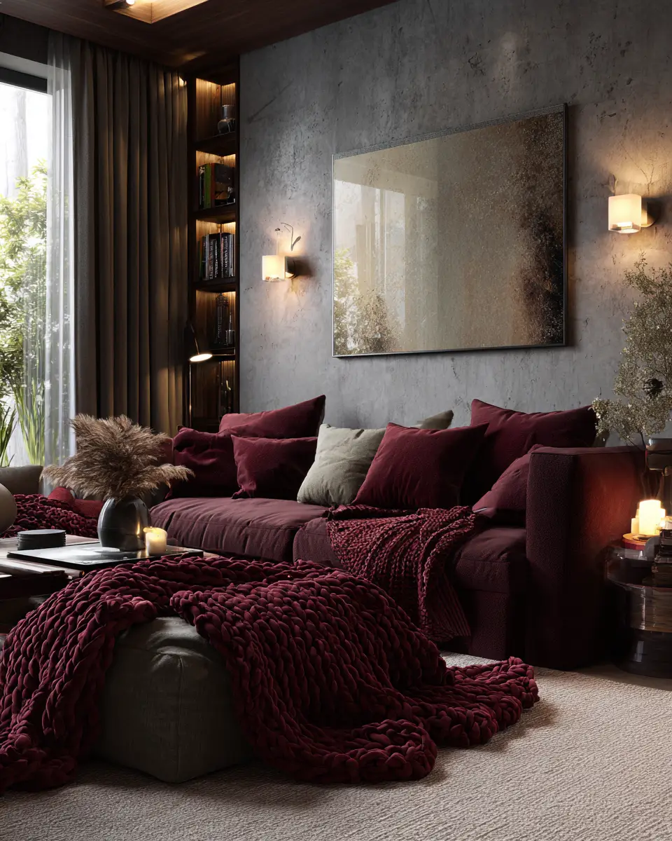 Burgundy Contemporary Living Room Decor Ideas