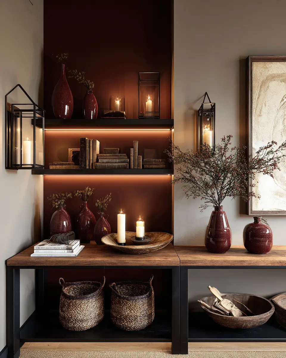 Burgundy Farmhouse Entryway Decor Ideas