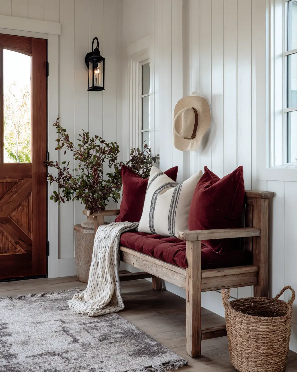 Burgundy Farmhouse Entryway Decor Ideas