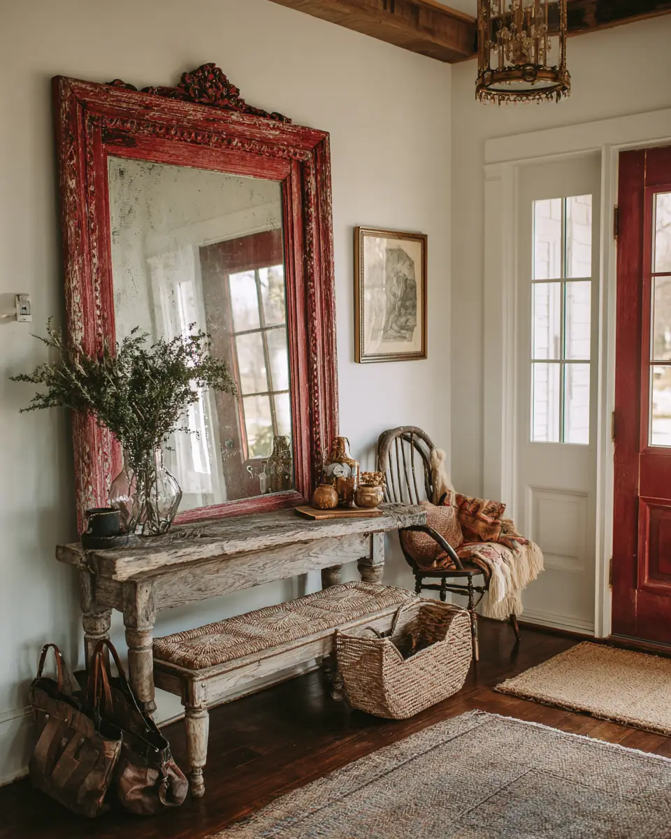 Burgundy Farmhouse Entryway Decor Ideas