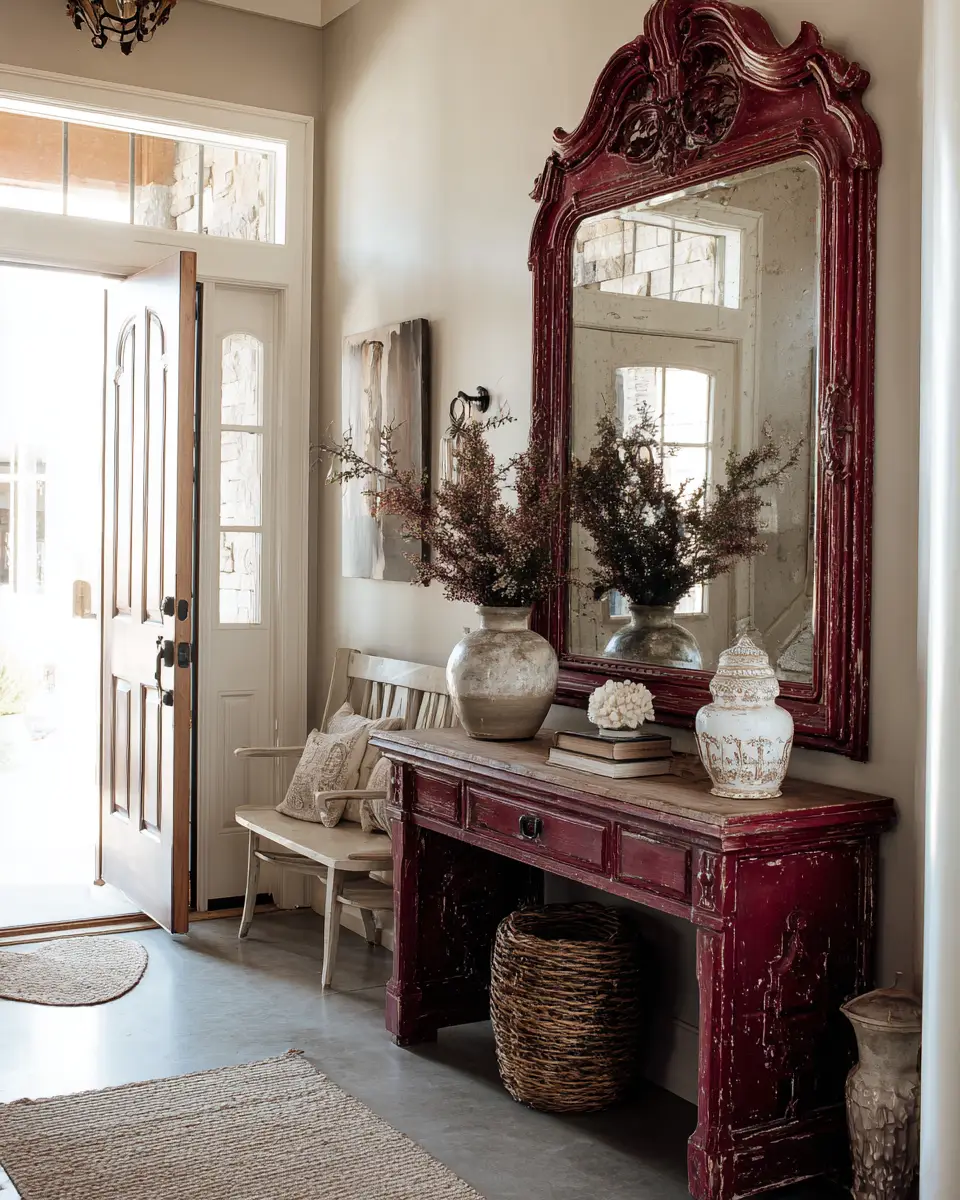 Burgundy Farmhouse Entryway Decor Ideas