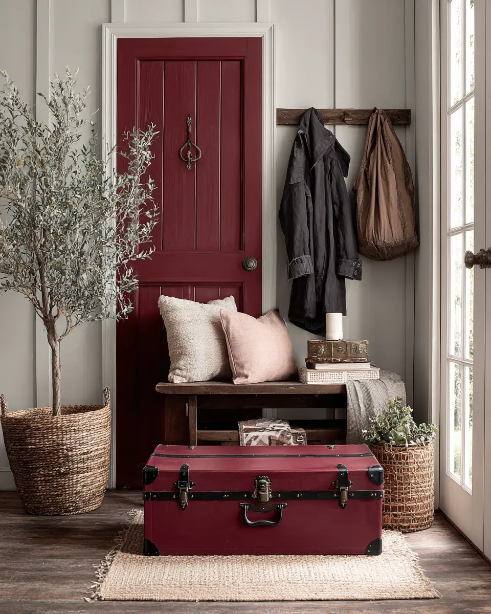 Burgundy Farmhouse Entryway Decor Ideas