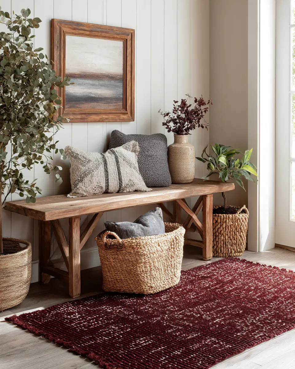 Burgundy Farmhouse Entryway Decor Ideas