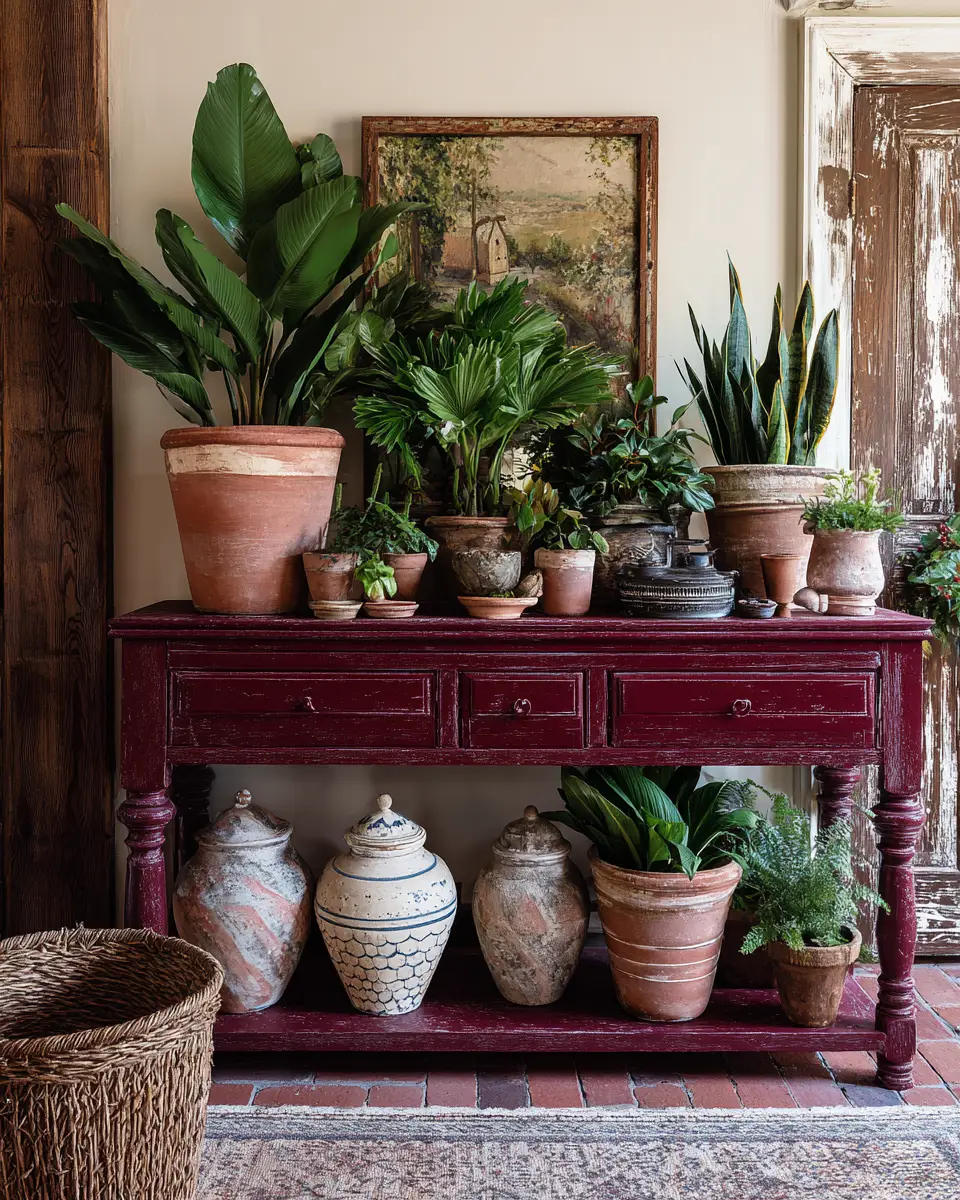 Burgundy Farmhouse Entryway Decor Ideas