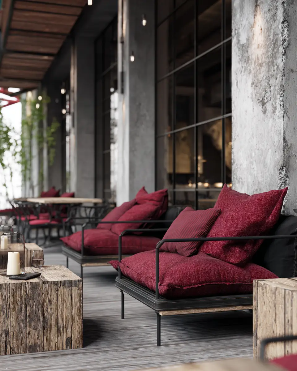 Burgundy Industrial Patio Decor Ideas