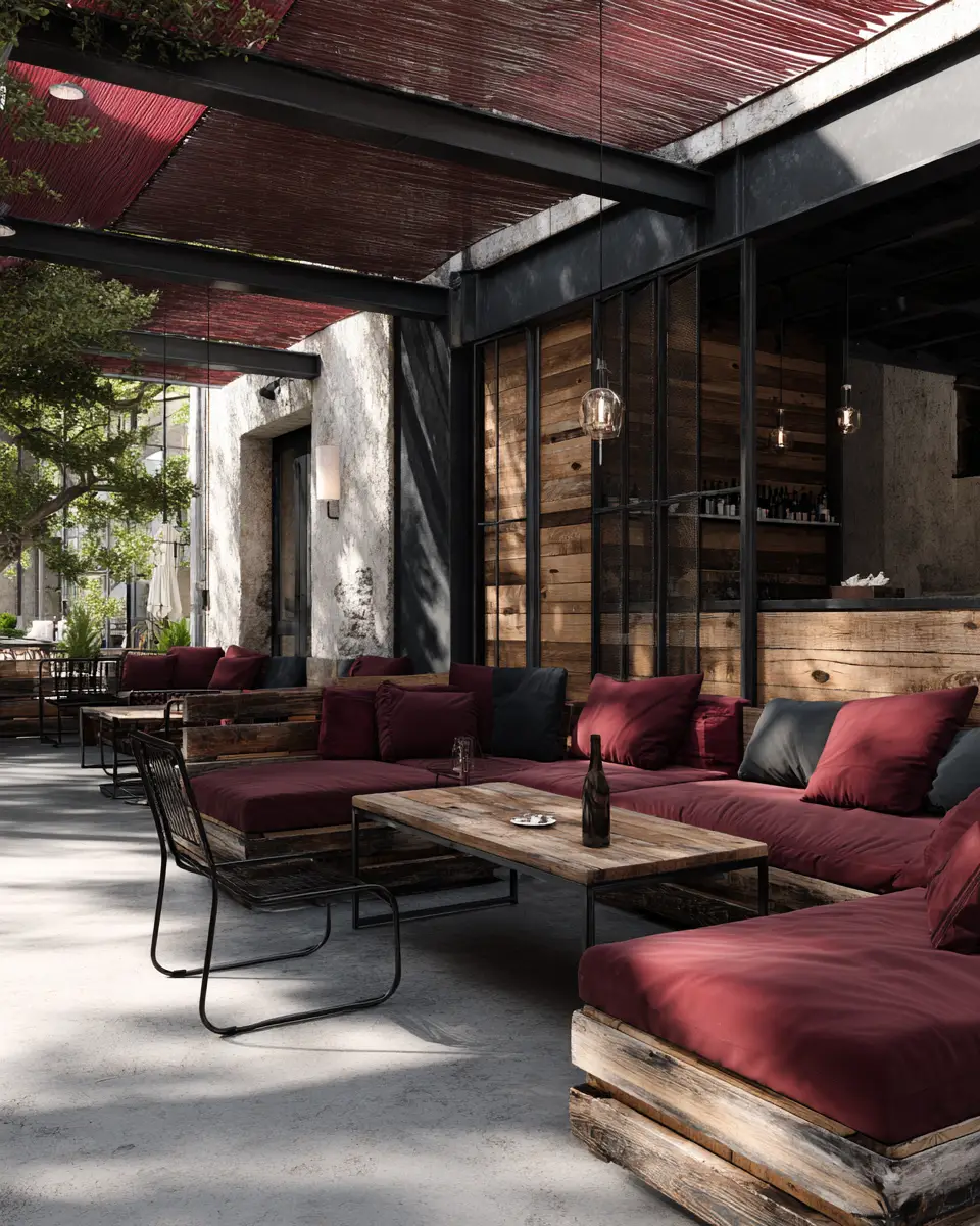 Burgundy Industrial Patio Decor Ideas