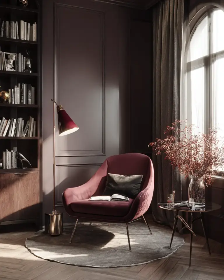 Burgundy Mid-Century Modern Home Office Decor Ideas - Featured