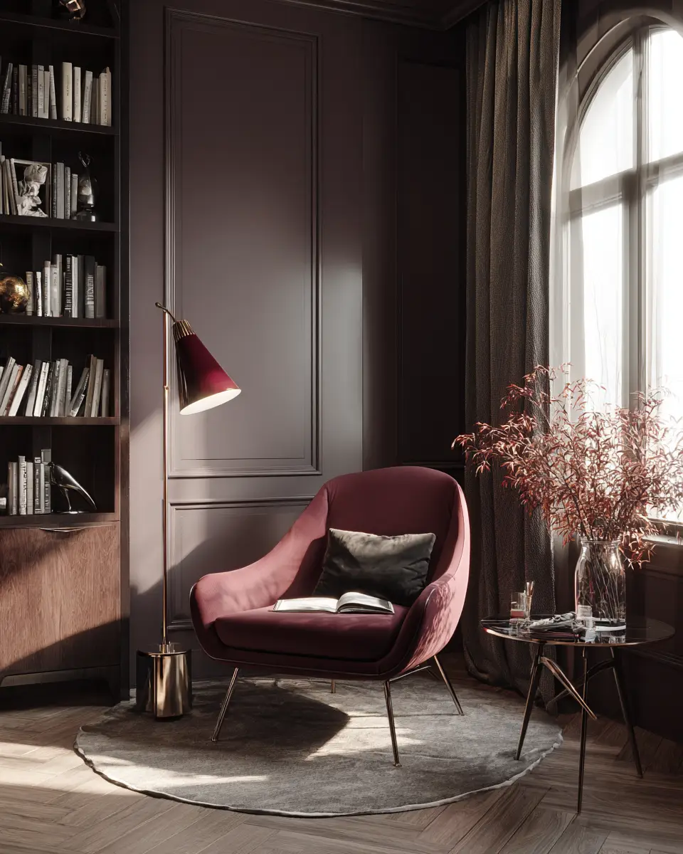 Burgundy Mid-Century Modern Home Office Decor Ideas - Featured