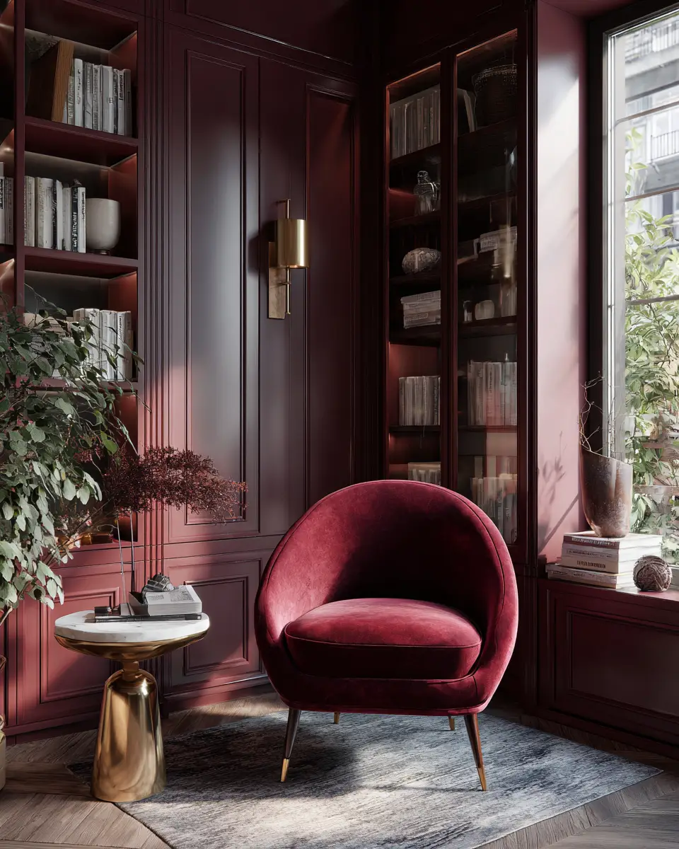 Burgundy Mid-Century Modern Home Office Decor Ideas