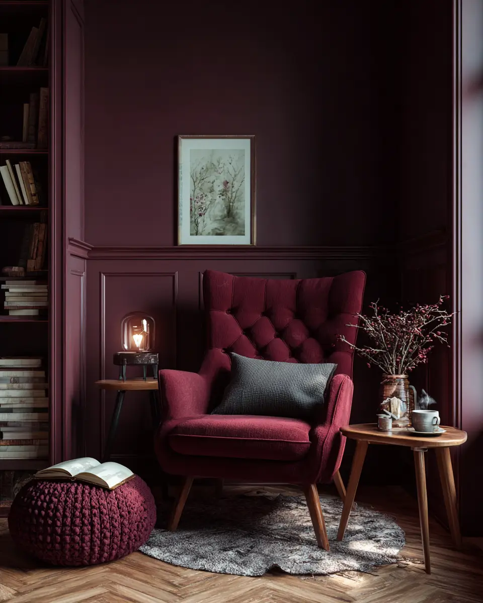 Burgundy Mid-Century Modern Home Office Decor Ideas