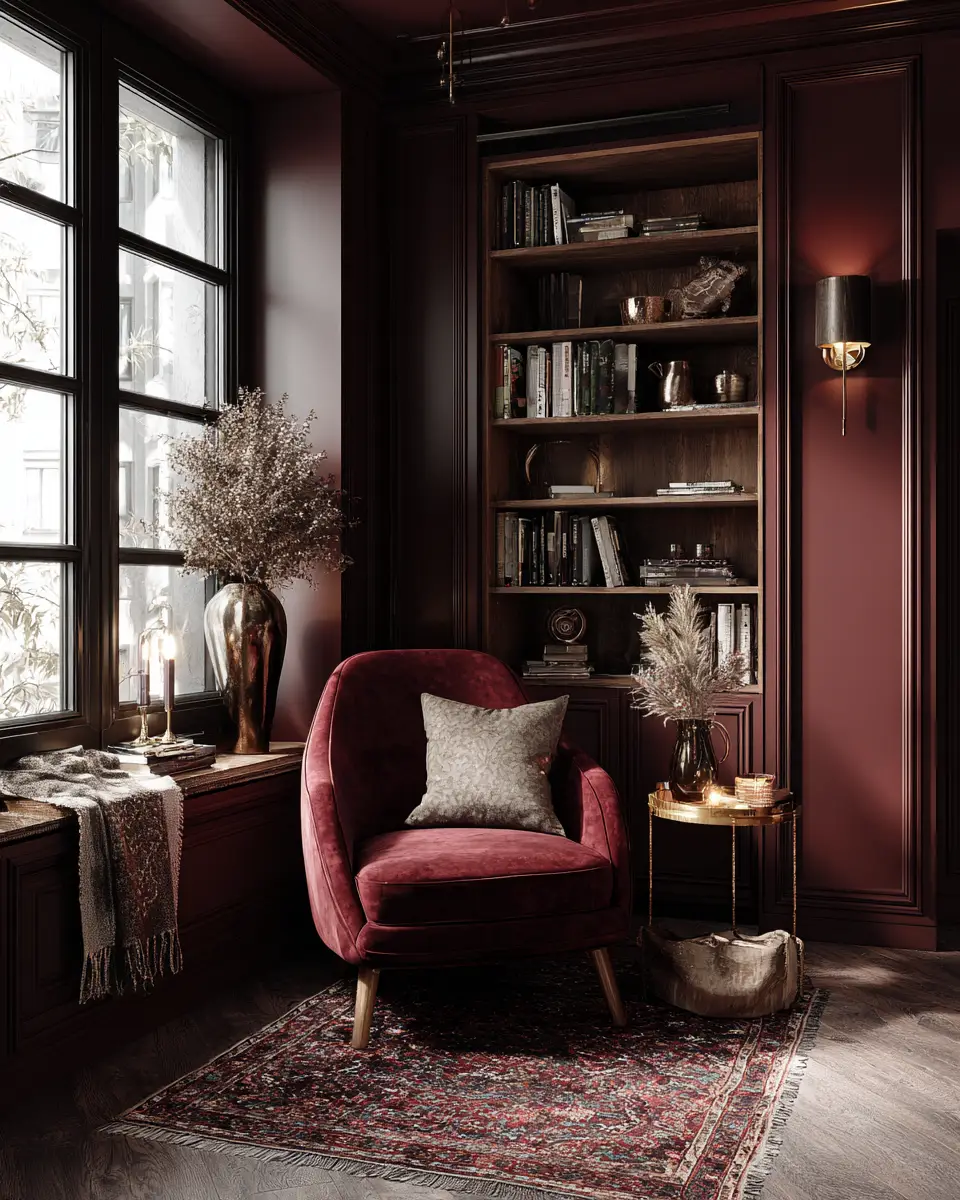 Burgundy Mid-Century Modern Home Office Decor Ideas