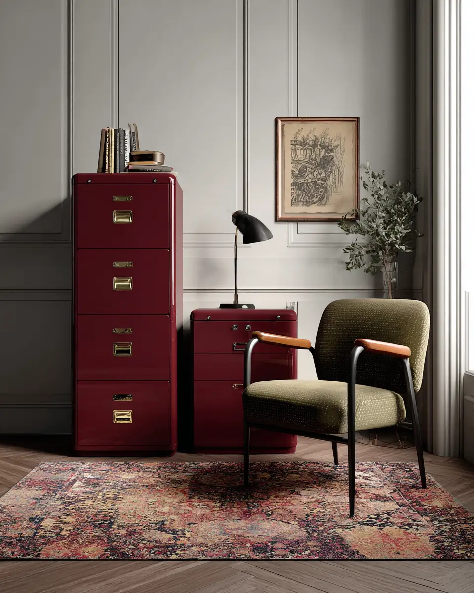 Burgundy Mid-Century Modern Home Office Decor Ideas