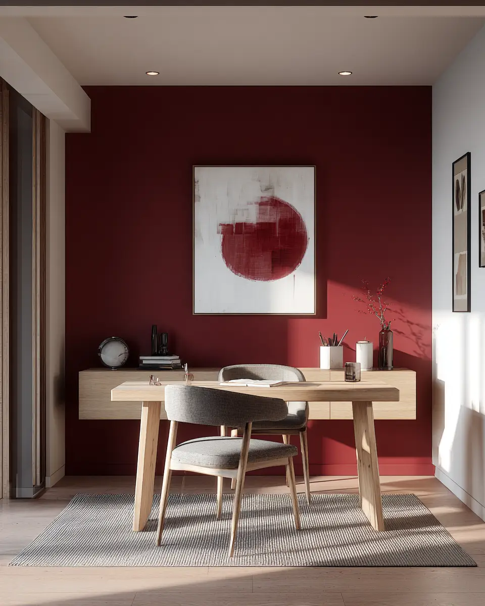 Burgundy Mid-Century Modern Home Office Decor Ideas