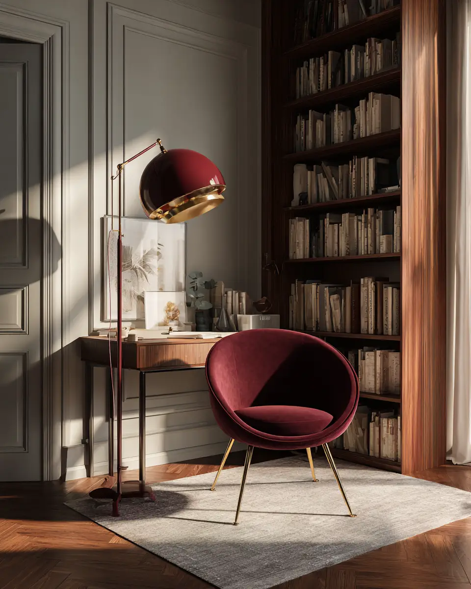 Burgundy Mid-Century Modern Home Office Decor Ideas