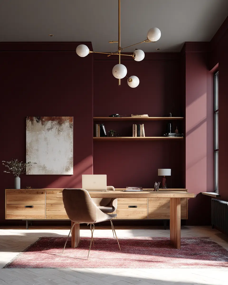 Burgundy Mid-Century Modern Home Office Decor Ideas