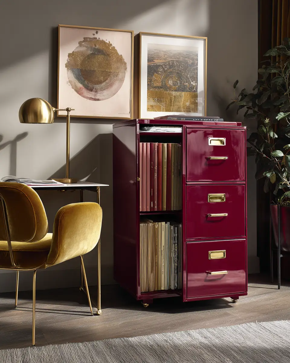 Burgundy Mid-Century Modern Home Office Decor Ideas