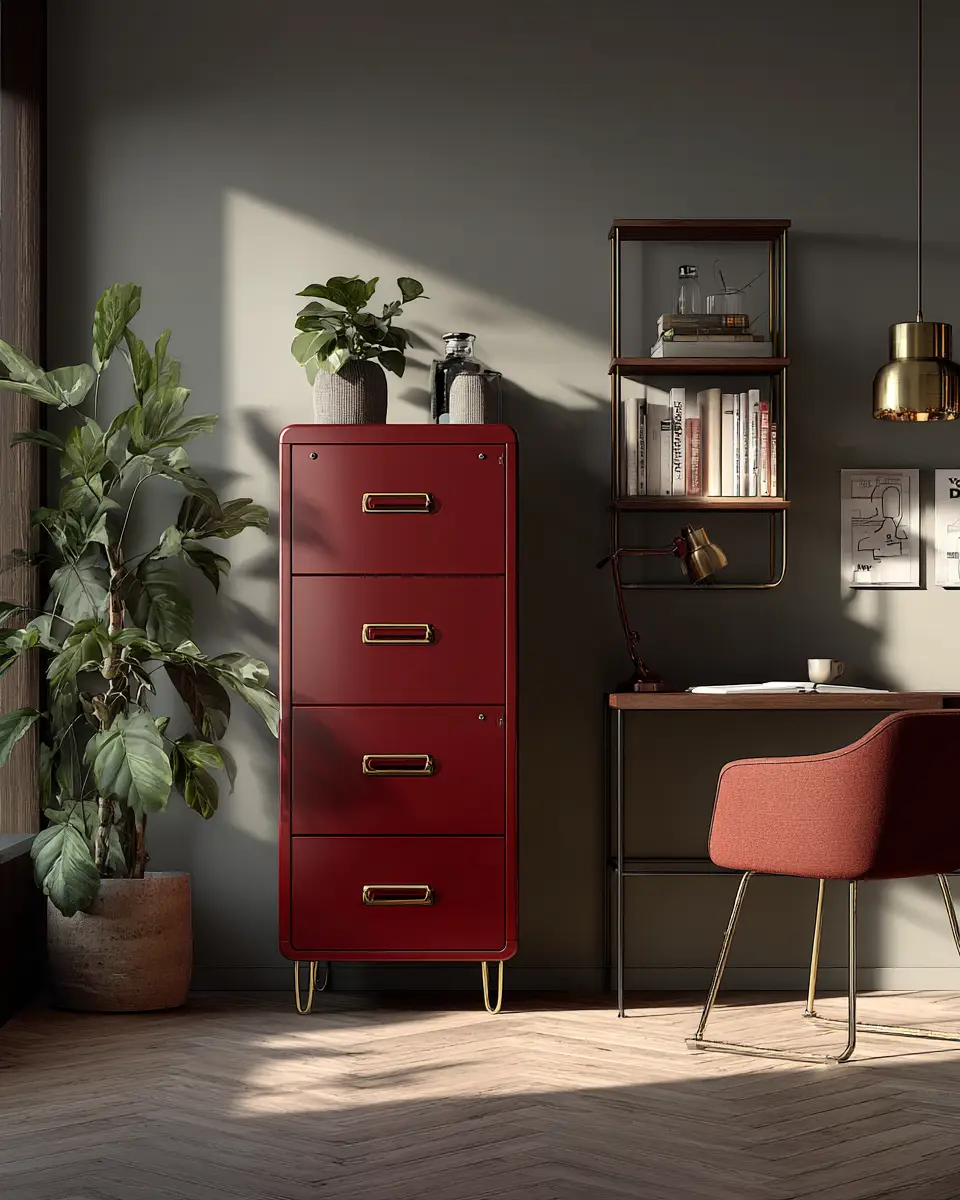 Burgundy Mid-Century Modern Home Office Decor Ideas