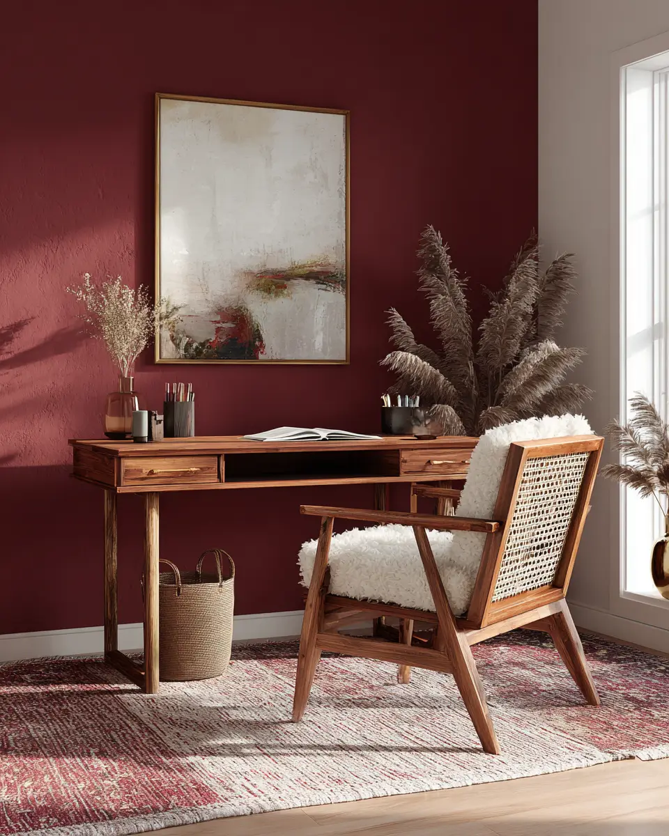 Burgundy Mid-Century Modern Home Office Decor Ideas