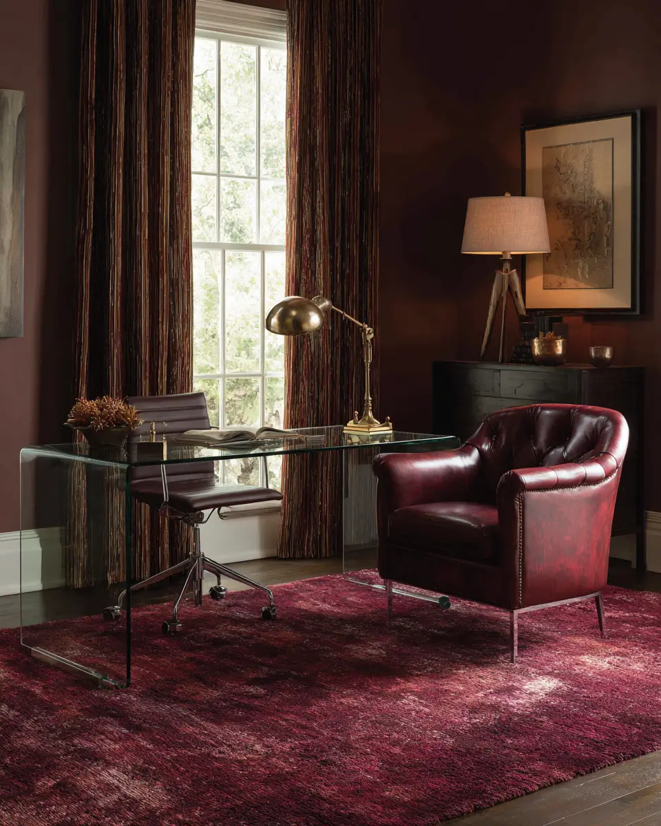 Burgundy Mid-Century Modern Home Office Decor Ideas