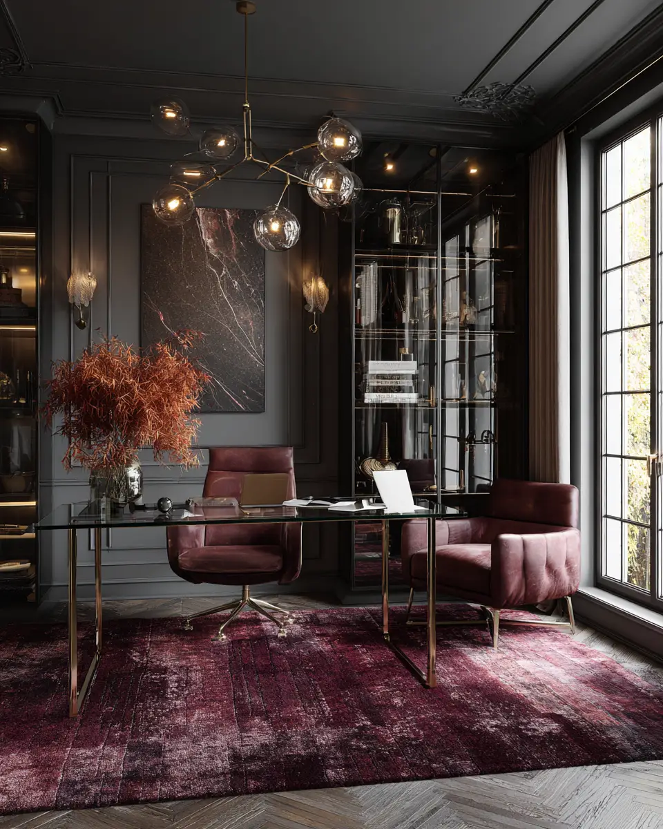 Burgundy Mid-Century Modern Home Office Decor Ideas