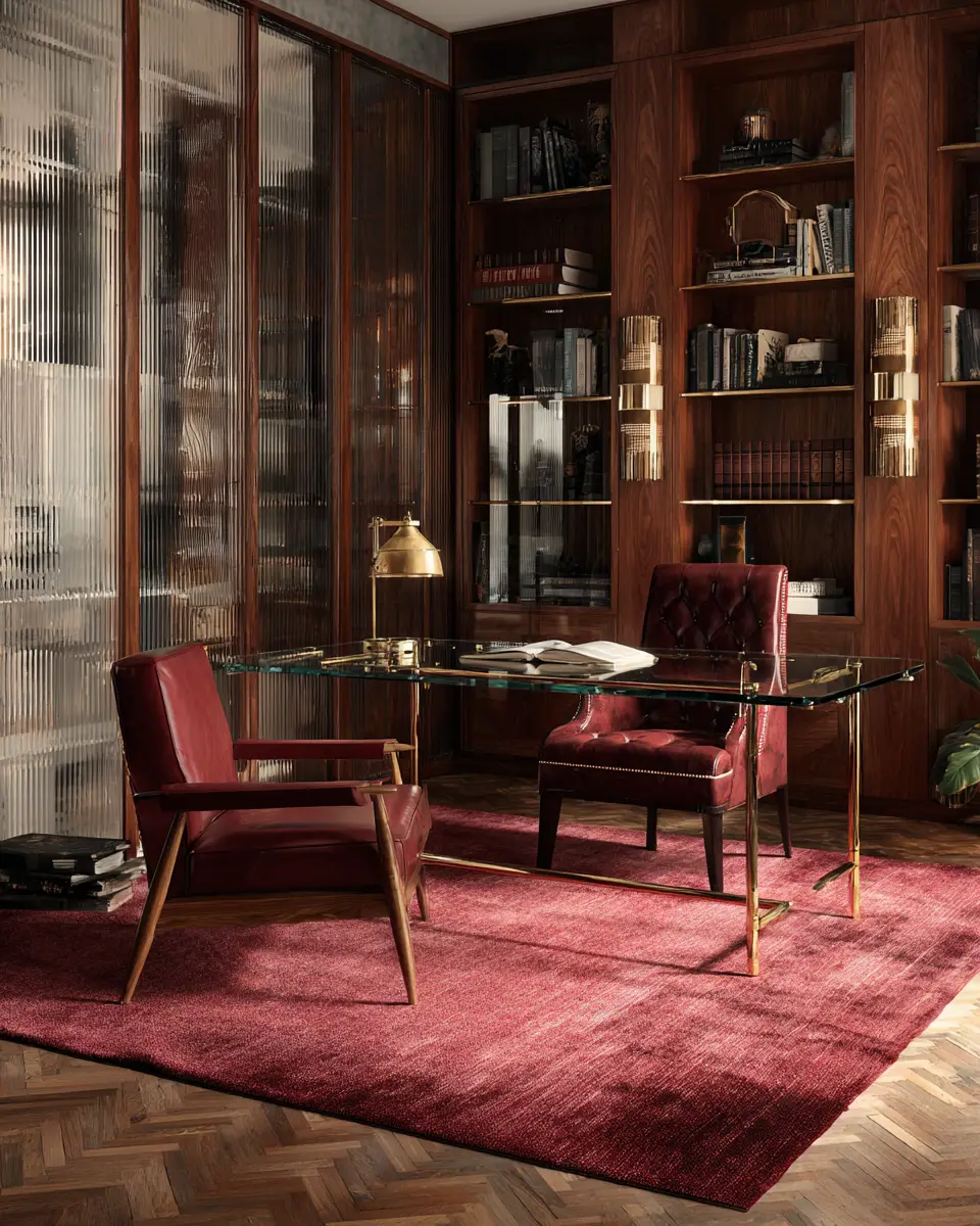 Burgundy Mid-Century Modern Home Office Decor Ideas