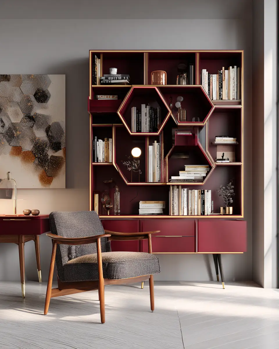 Burgundy Mid-Century Modern Home Office Decor Ideas
