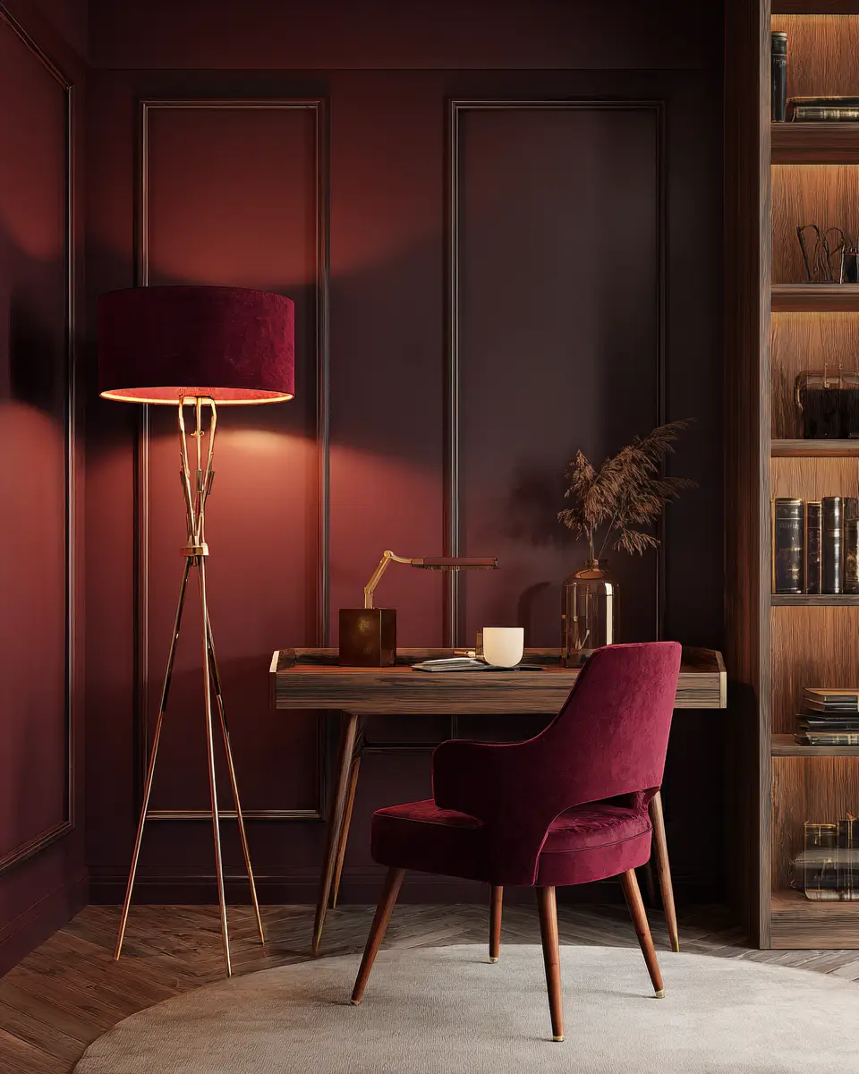 Burgundy Mid-Century Modern Home Office Decor Ideas