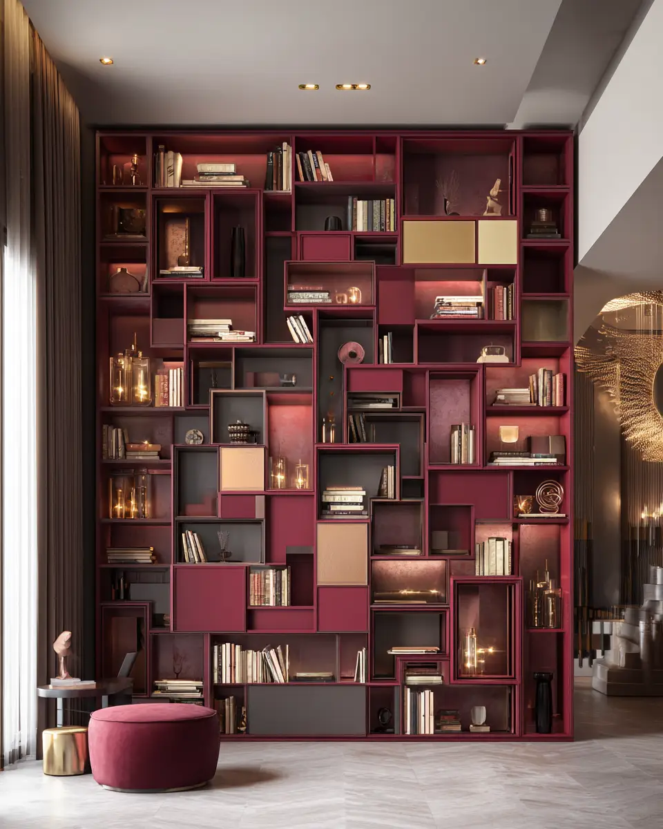 Burgundy Mid-Century Modern Home Office Decor Ideas