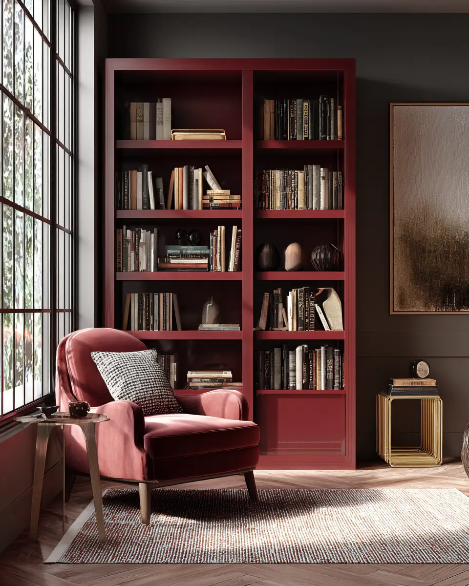 Burgundy Mid-Century Modern Home Office Decor Ideas