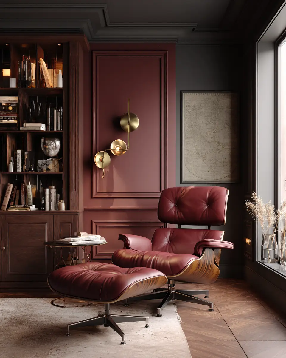 Burgundy Mid-Century Modern Home Office Decor Ideas
