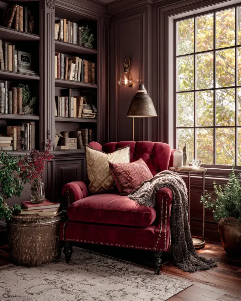 Burgundy Rustic Home Office Decor Ideas - Featured