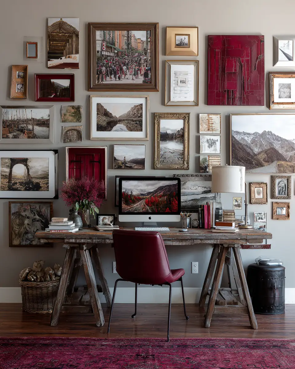 Burgundy Rustic Home Office Decor Ideas