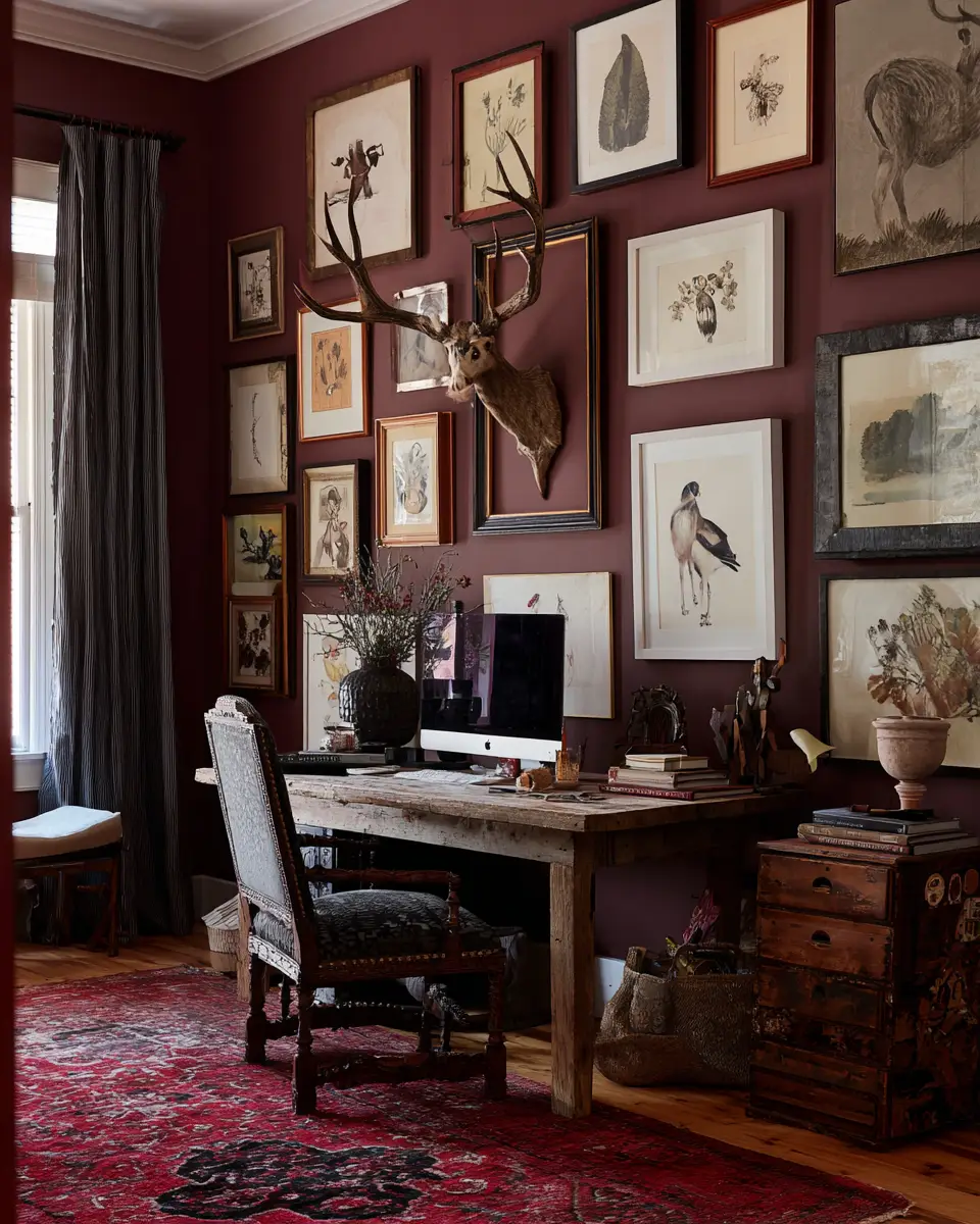 Burgundy Rustic Home Office Decor Ideas