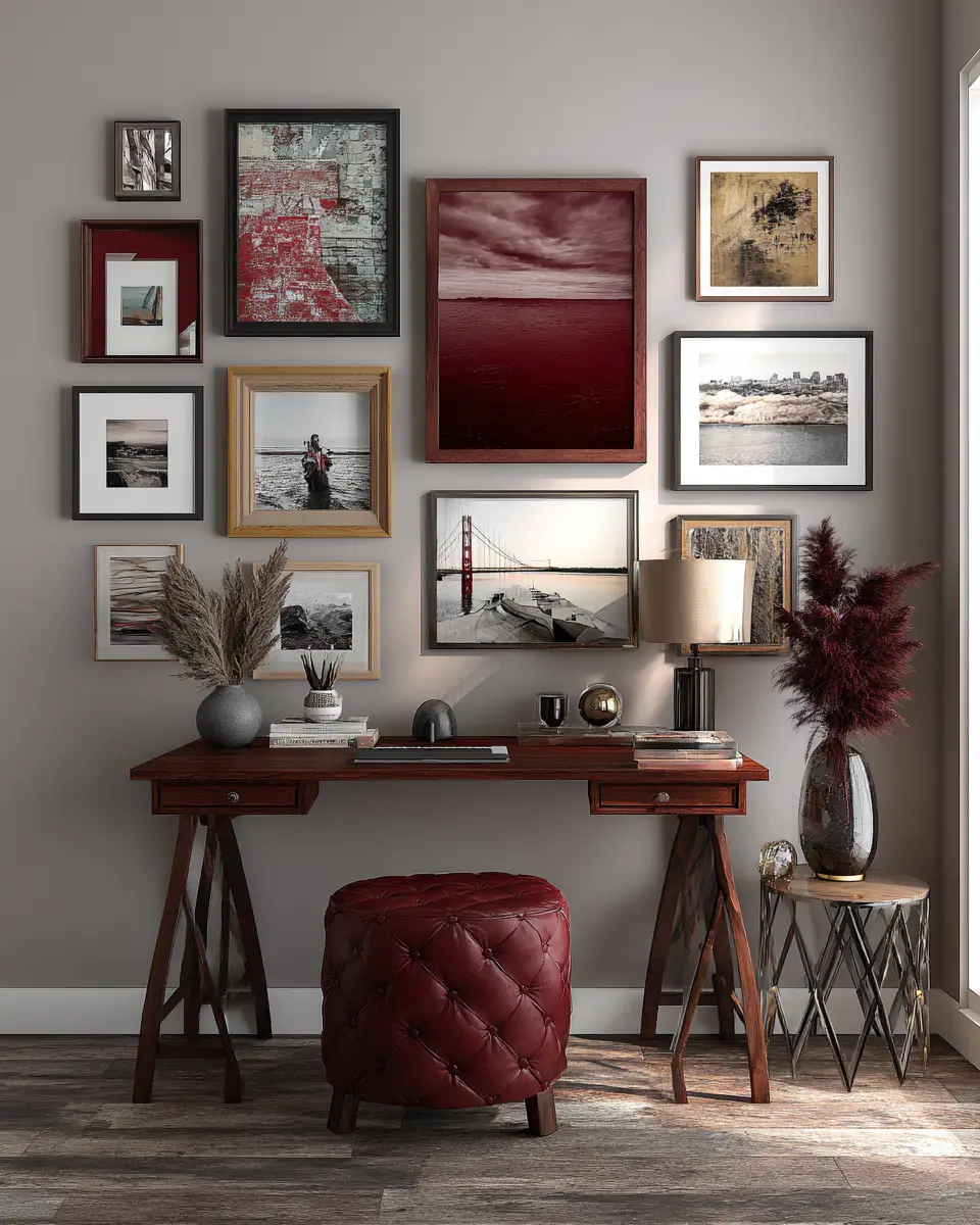 Burgundy Rustic Home Office Decor Ideas