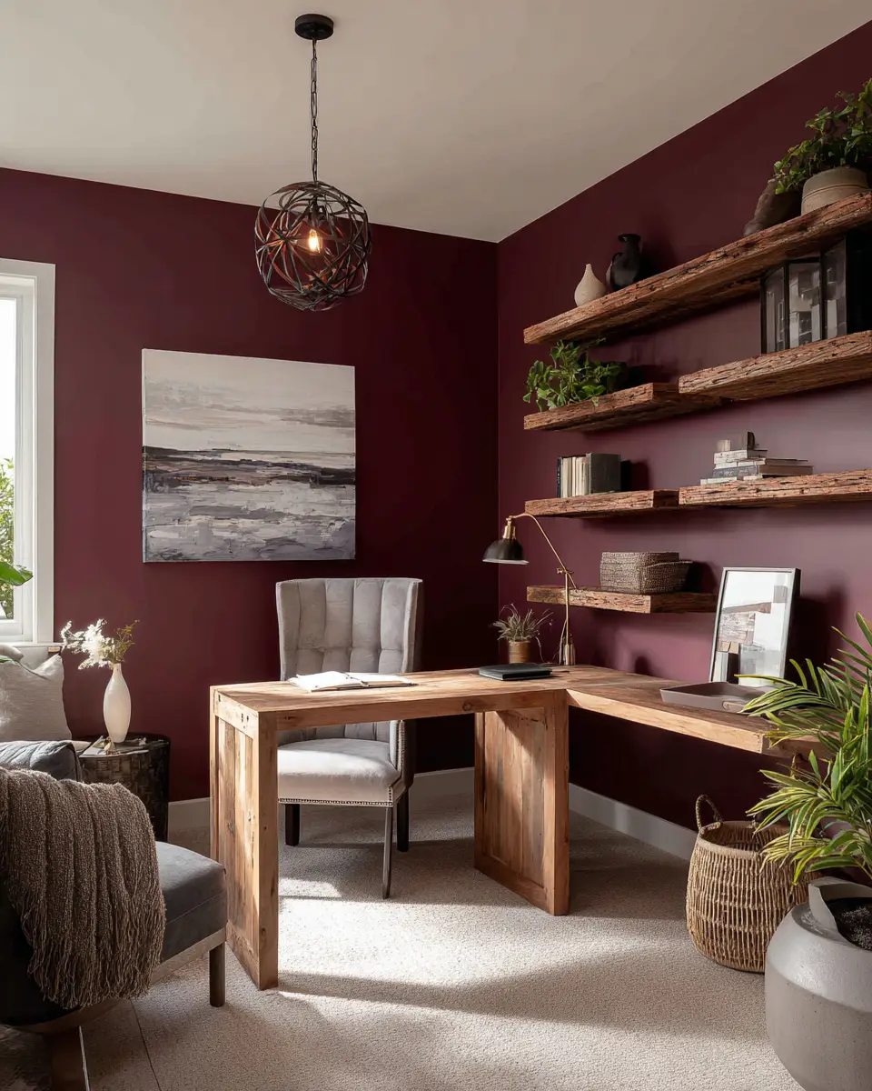 Burgundy Rustic Home Office Decor Ideas