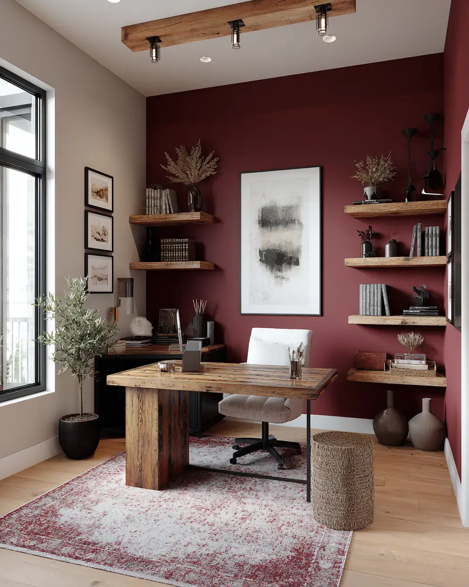 Burgundy Rustic Home Office Decor Ideas