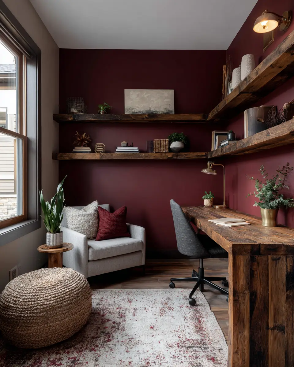 Burgundy Rustic Home Office Decor Ideas