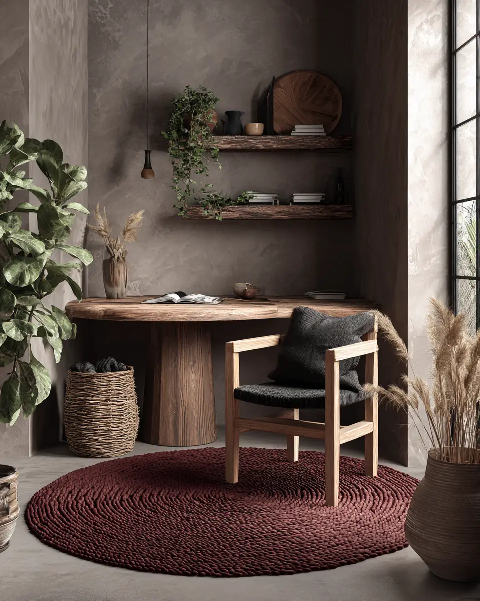 Burgundy Rustic Home Office Decor Ideas