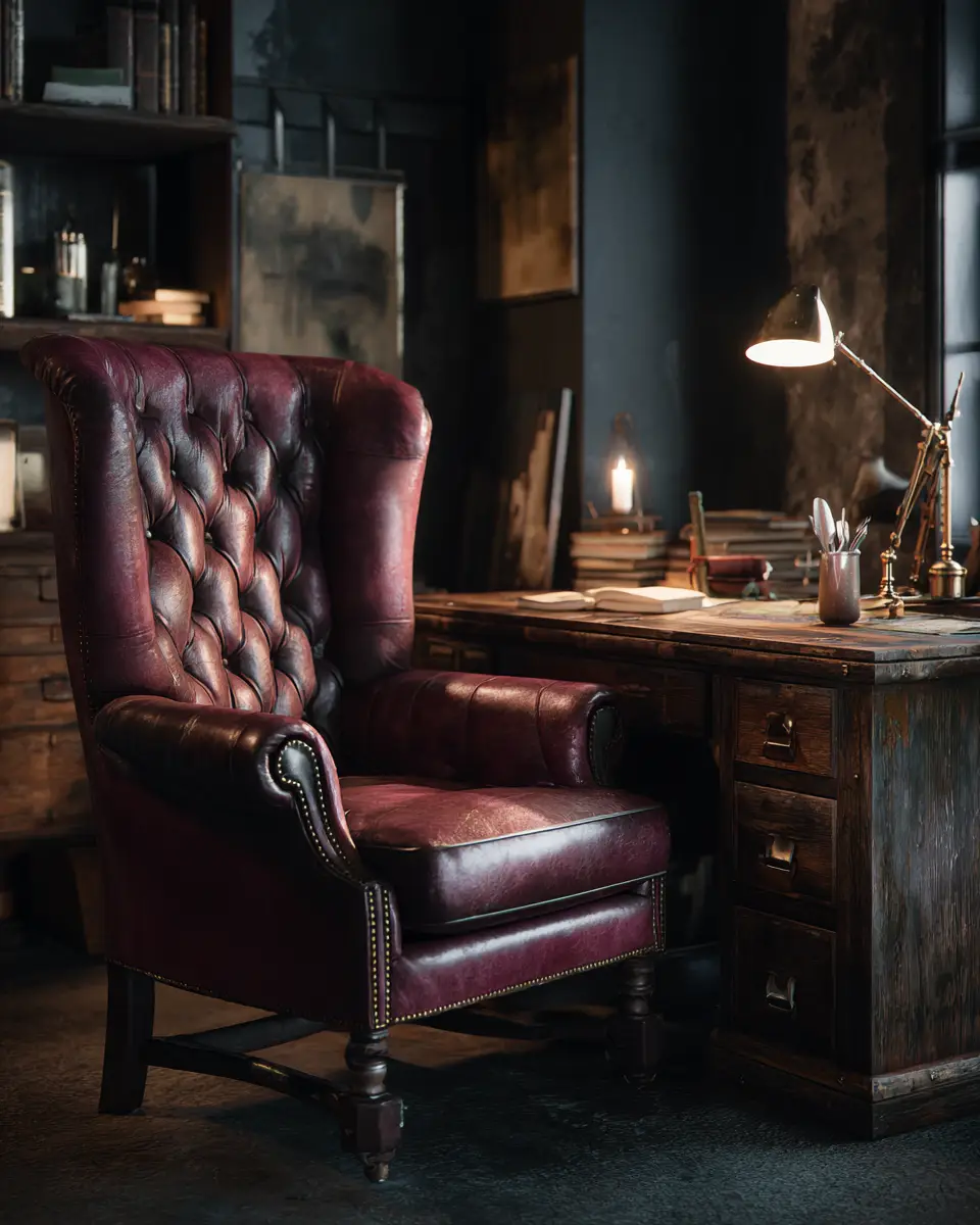 Burgundy Rustic Home Office Decor Ideas