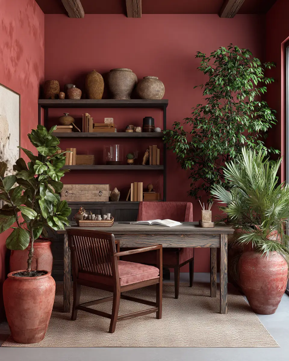 Burgundy Rustic Home Office Decor Ideas