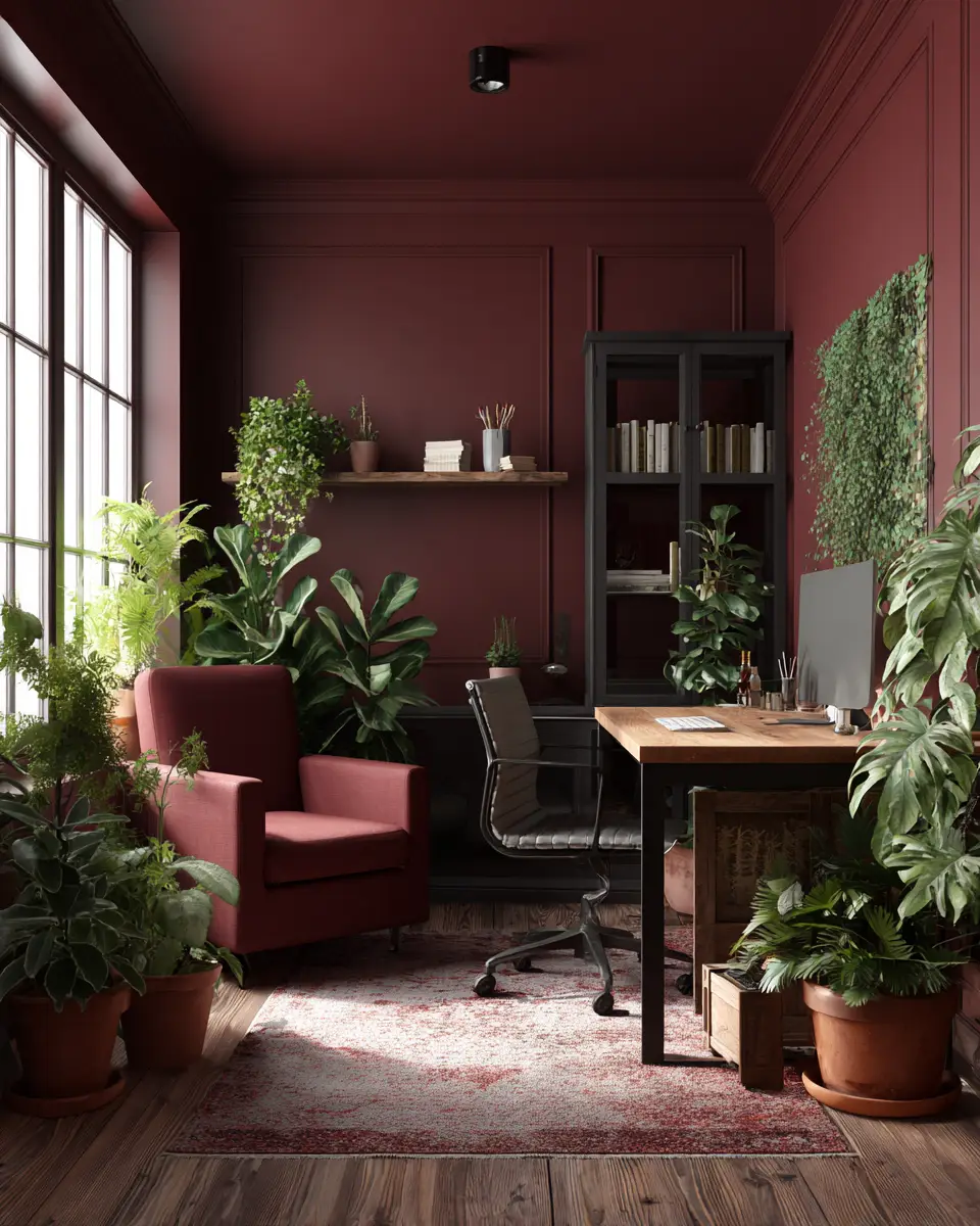 Burgundy Rustic Home Office Decor Ideas