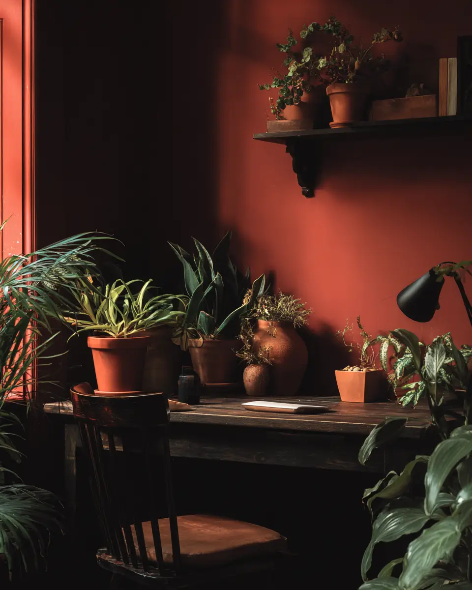 Burgundy Rustic Home Office Decor Ideas