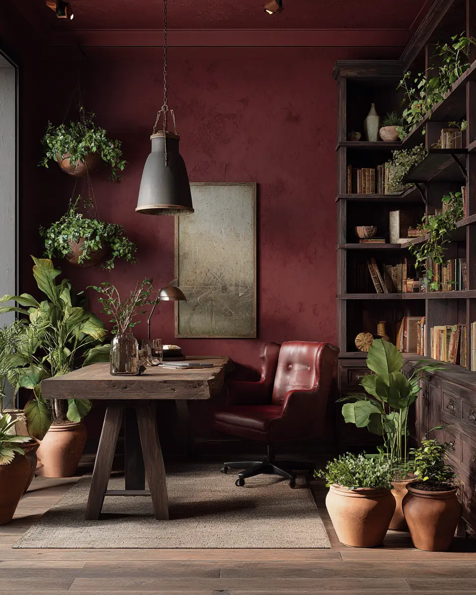 Burgundy Rustic Home Office Decor Ideas