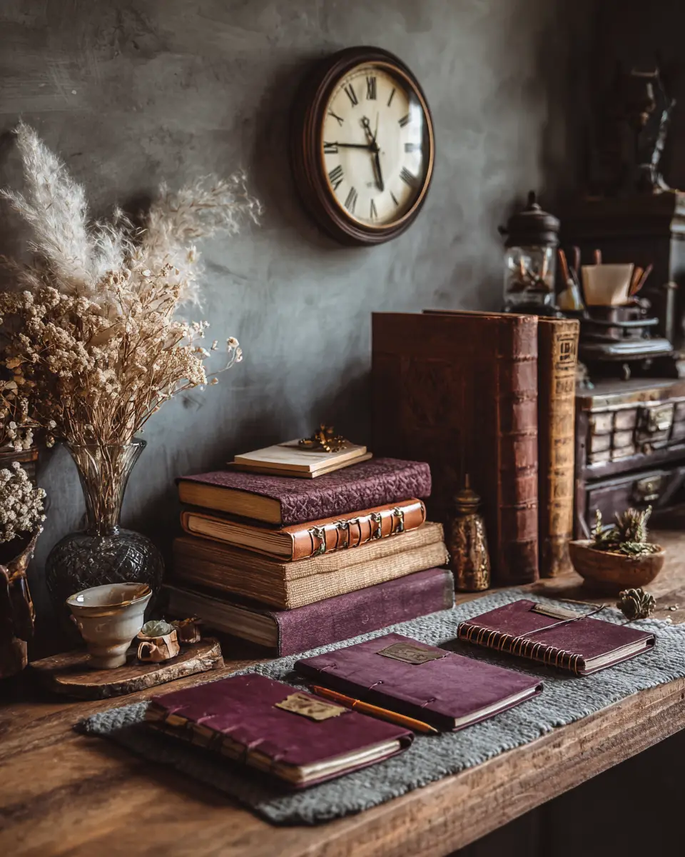 Burgundy Rustic Home Office Decor Ideas