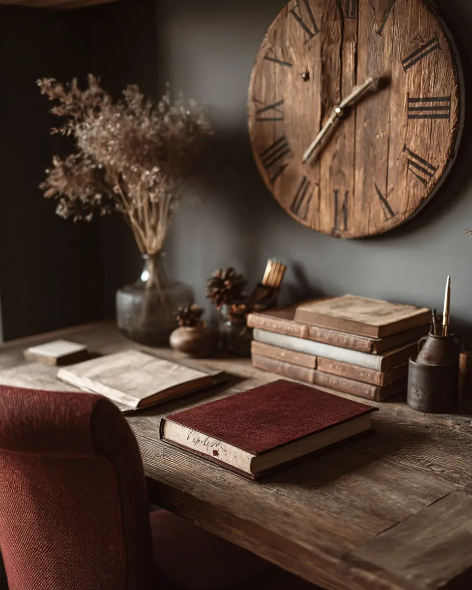 Burgundy Rustic Home Office Decor Ideas