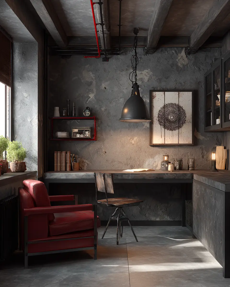 Burgundy Rustic Home Office Decor Ideas