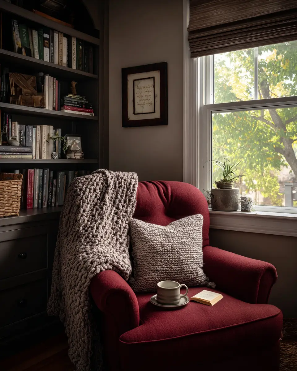Burgundy Rustic Home Office Decor Ideas