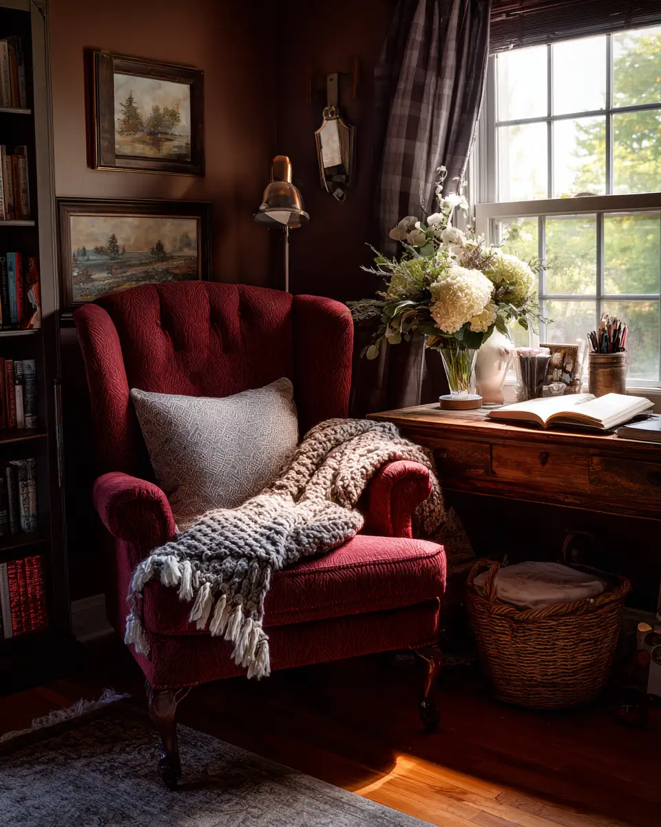 Burgundy Rustic Home Office Decor Ideas