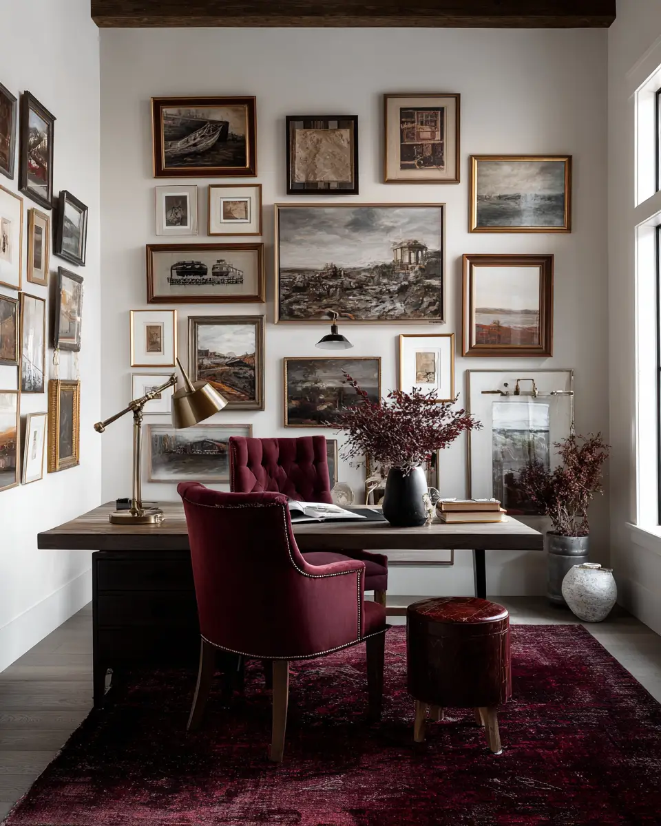 Burgundy Rustic Home Office Decor Ideas